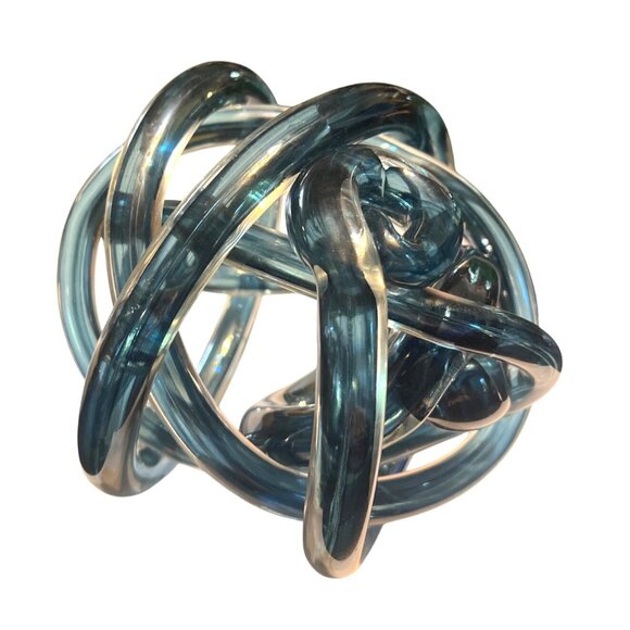 Large Blue Glass Abstract Twisted Endless Love Friendship Infinity Knot 7" - Picture 1 of 4